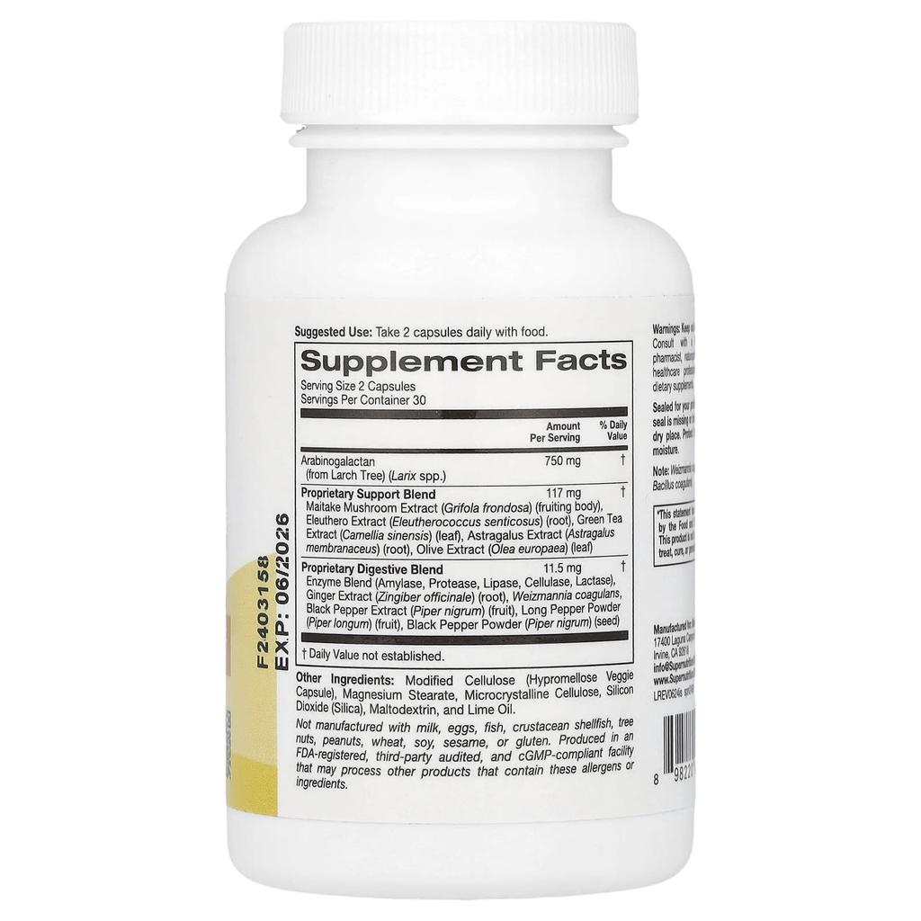 Immune Supplement, Contains Arabinogalactan, Mushroom Extract, Eleutherococcus Gallus Extract, Green Tea Extract, 60 Veggie Capsules