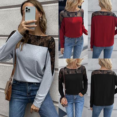 Женский сексуальный топ с кружевной отделкой и вырезами, футболка с длинным рукавом, повседневный, универсальный