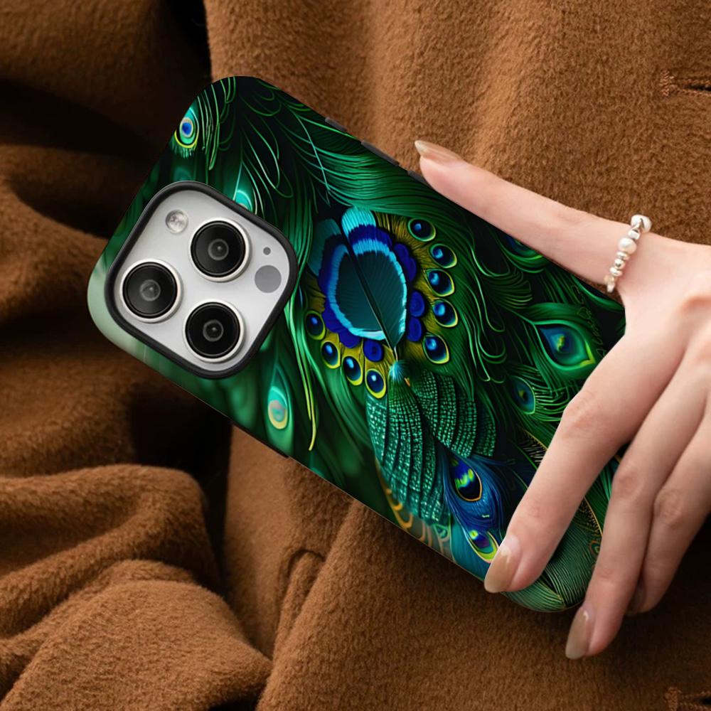 Peacock Feathers Phone Case For IPhone 16 15 14 13 12 11 Pro Max Plus Samsung S24 S23 Ultra Glossy HD Hard PC Cover