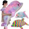 50-130cm Cartoon Colorful Giant Dolphin Plush Doll Pillow Rainbow Marine Animal Soft Dolphin Plush Toy Home Decoration