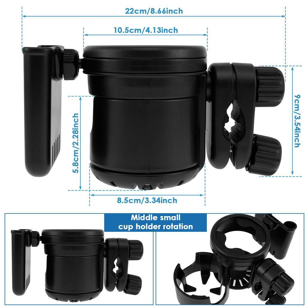 3 в 1 держатель для детской коляски, регулируемый поворот на 360°, держатель для бутылочек с телефоном и напитком, для универсальной коляски, аксессуаров для инвалидной коляски