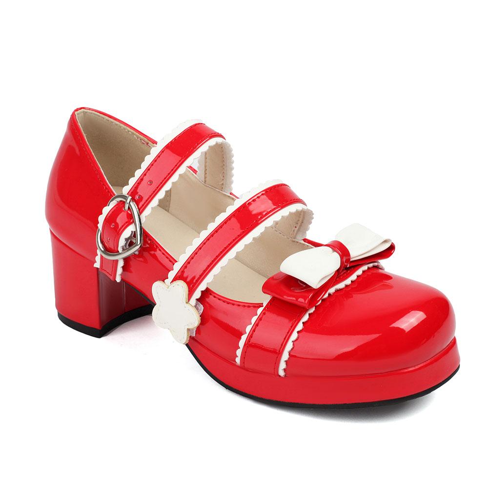 Размер 34-48 Лолита Женские Туфли Мэри Джейн Туфли-лодочки на платформе Толстый каблук Готические туфли-лодочки с бантом Милая униформа Туфли-лодочки для женщин