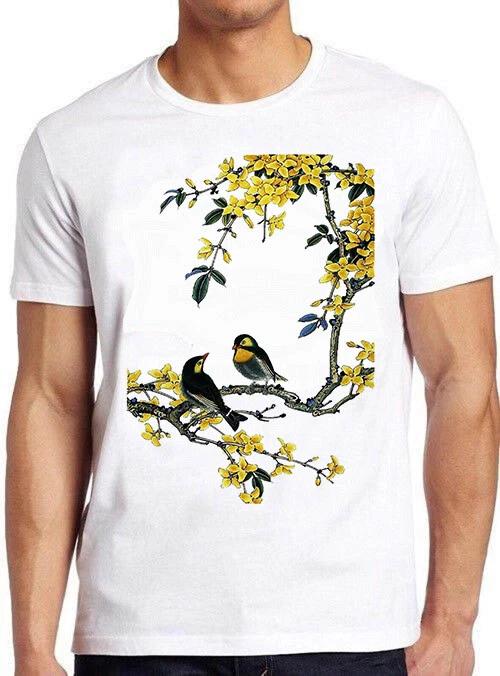 Birds Yellow Flowers Art Design Meme Gift Tee Gamer Cult Vintage T Shirt M655