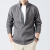 2025 Autumn/Winter Men's Stand-Up Collar Knitted Cardigan: Fashionable, Versatile Solid Color Sweater with Long Zipper.