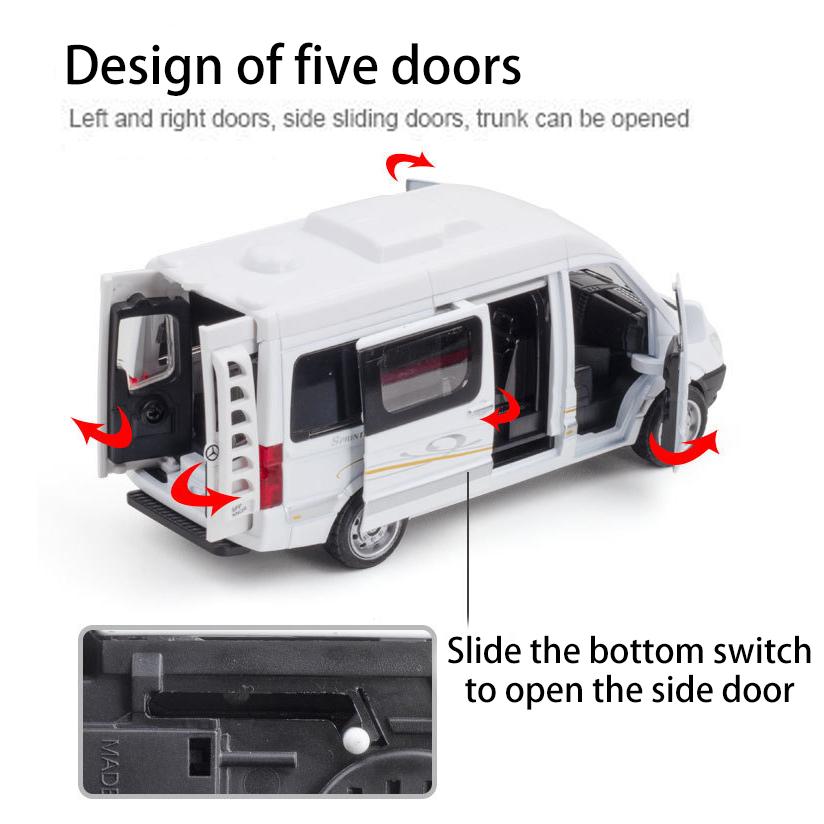 1/32 Scale Benz Sprinter MPV Diecast Car Model Toy, Pull Back Toy Vehicle with Sound and Light for Kids Toddler Boys Girls Gift Collection