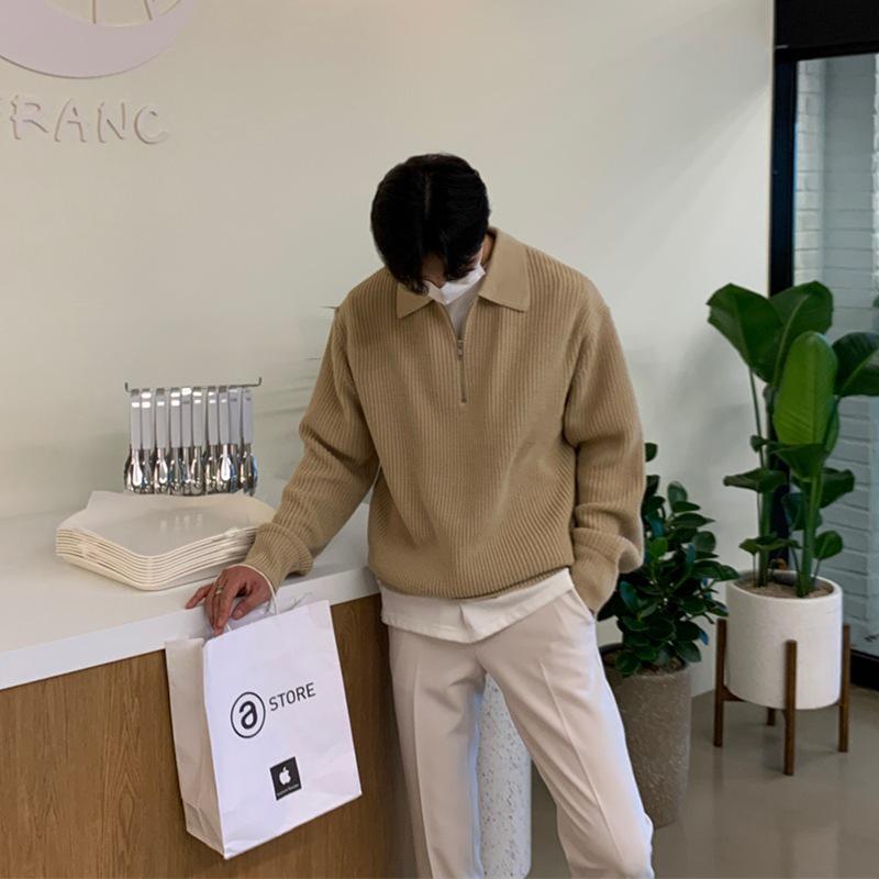 Мужской вязаный свитер с отложным воротником - Зимний свободный крой, Легкий зрелый стиль, Свитер поло