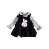 Girls Winter Fall Plush Rabbit Dress Set Toddler Girl 2 Piece Outfit Cute Floral Top Skirt
