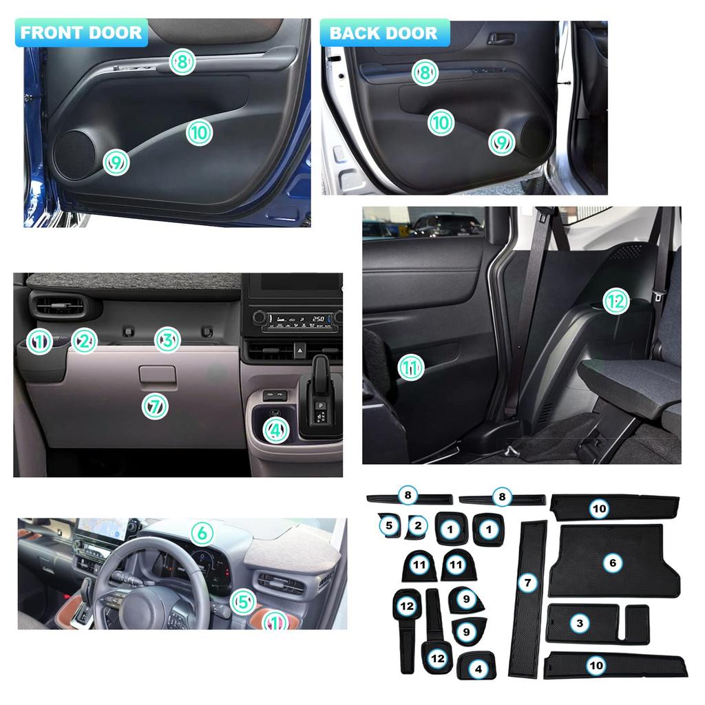 CDEFG Set for New Toyota Sienta Interior Rubber Floor Pocket Door Slot PVC Noise Rubber Floor Console Custom Interior Multiple Colors Available