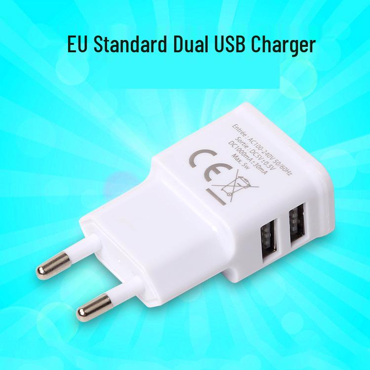 Двойное USB-зарядное устройство для мобильного телефона, стандарт ЕС, 5 В 1 А, 5 Вт, круглая вилка