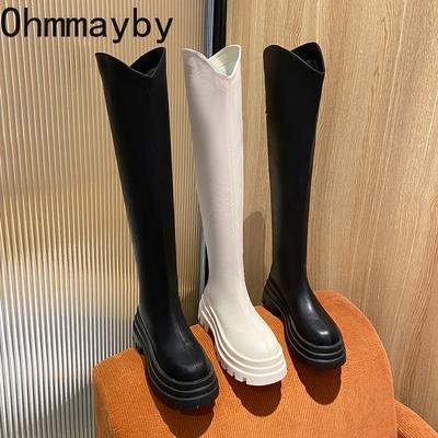 Зимняя мода Эластичные облегающие женские длинные ботфорты выше колена Уличный стиль Платформа Толстая подошва Вечеринка Стриптизерша Женская обувь