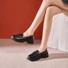 Retro Round Head Black One-pedal Thick-soled Small Leather Shoes for Women, Comfortable, Non-slip, Flat-soled and Wear-resistant Women's Shoes