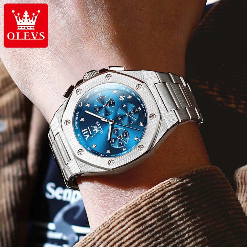 Мужские часы хронограф водонепроницаемые светящиеся модные крутые кварцевые часы для мужчин из нержавеющей стали ручные часы 2024