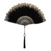 Vintage Feather Lace Folding Fan with Tassels Portable Summer Hand Held Fan