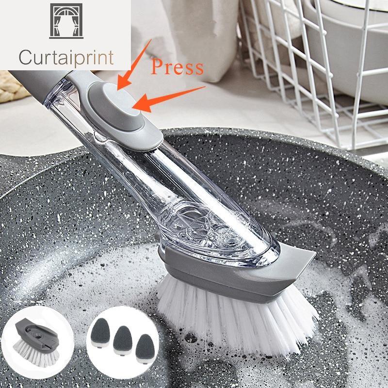 Kitchen Cleaning Brush 2 In 1 Long Handle Cleaing Brush with Removable Brush Sponge Dispenser Dishwashing Brush