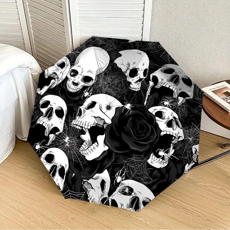 1pc Skulls Roses Automatic Open/Close Umbrella, Formal Events - Ideal Gift for Family or Friends, Outdoor Accessory yy251211184