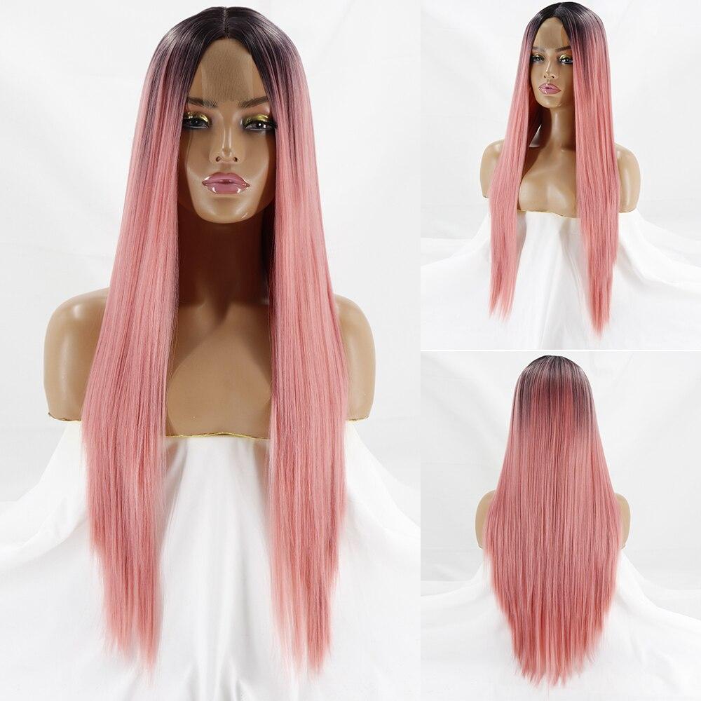 MERISIHAIR Средняя часть Ombre Оранжевый длинный прямой синтетический парик Черный Блондин Розовый 30-дюймовый термостойкий натуральный парик для косплея