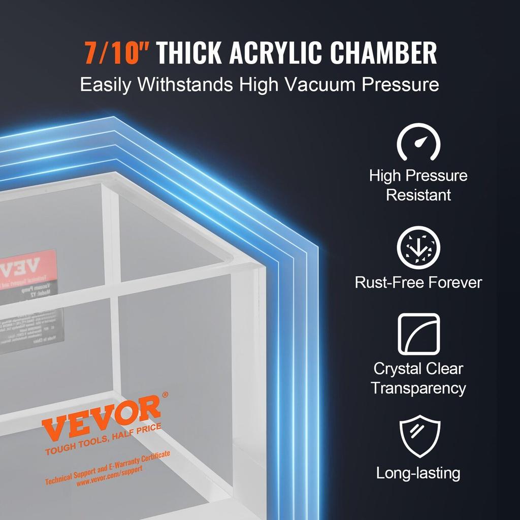 2 Gallon Vacuum Chamber, Upgraded Multipurpose Acrylic Vacuum Degassing Chamber, Transparent Vacuum Chamber, for Resin Degassing, Silica Gel
