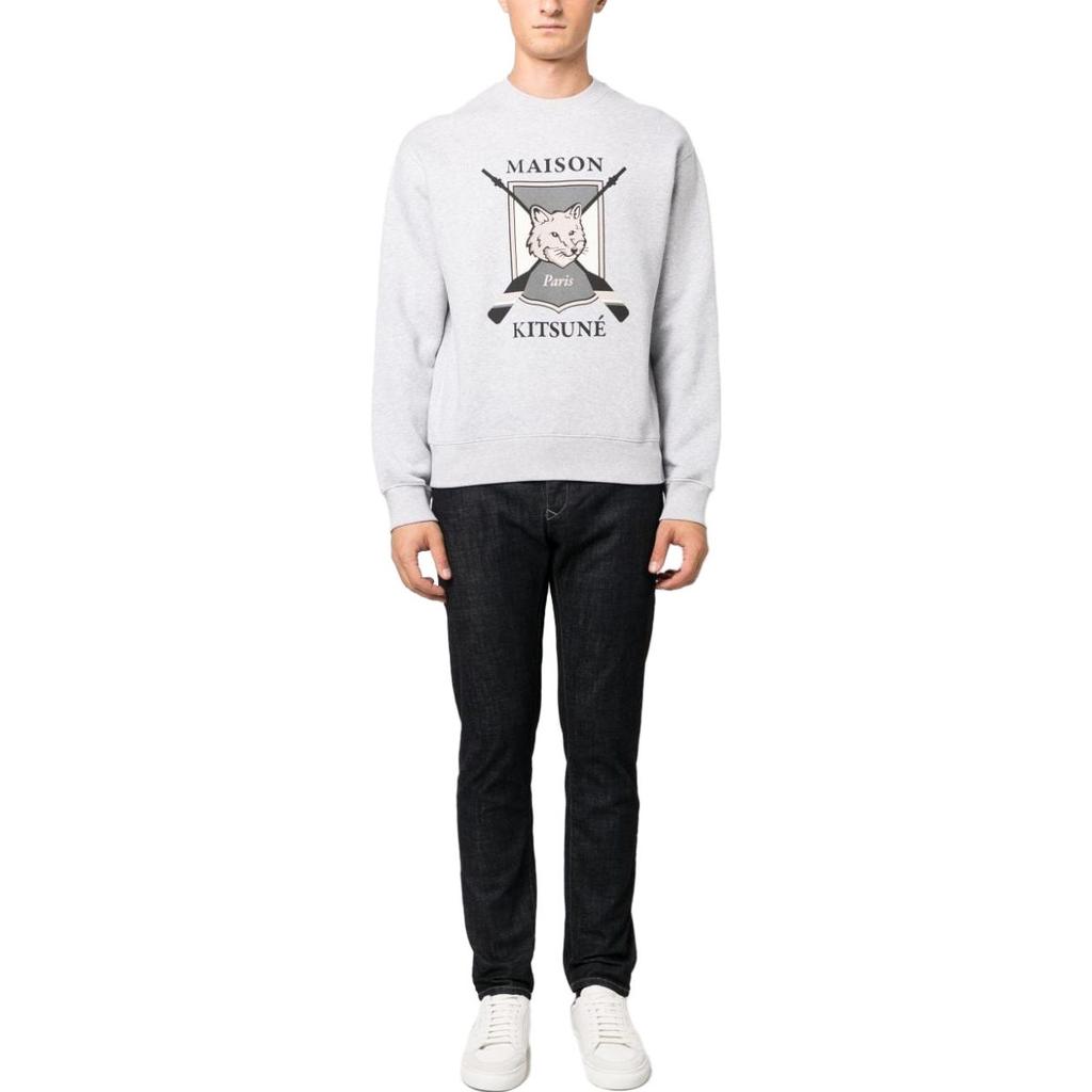 Maison Kitsune Animal Print Solid Color Crew Neck Long Sleeve Sweatshirt Men sweatshirt Gray LM00309KM0307-H120