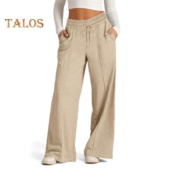 Женские повседневные брюки с эластичной резинкой и высокой талией, регулируемые на шнурке, прямые широкие брюки с карманами, однотонные длинные брюки