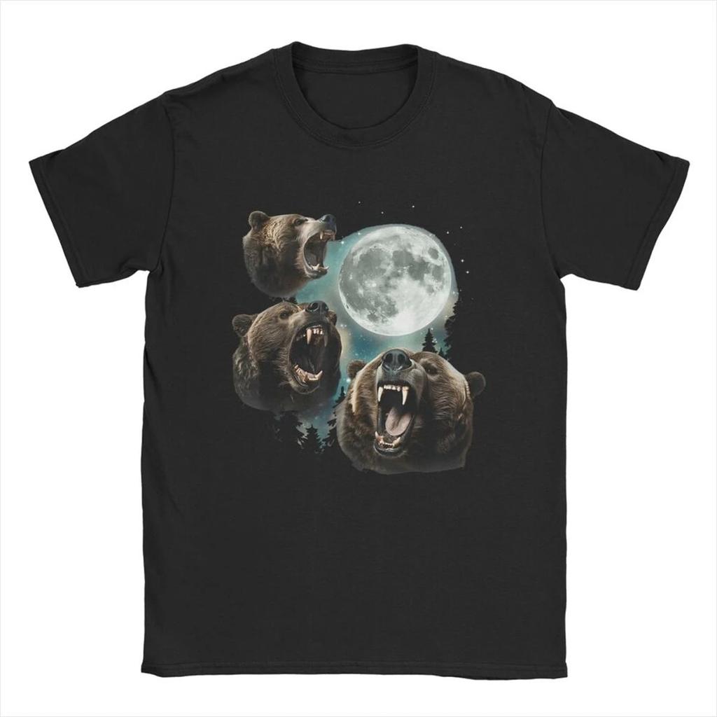 Raccoon 3 Racoons Howling At Moon T-Shirts Men Funny Weird Cursed Novelty 100% Cotton Tee Shirt Crewneck Short Sleeve T Shirts