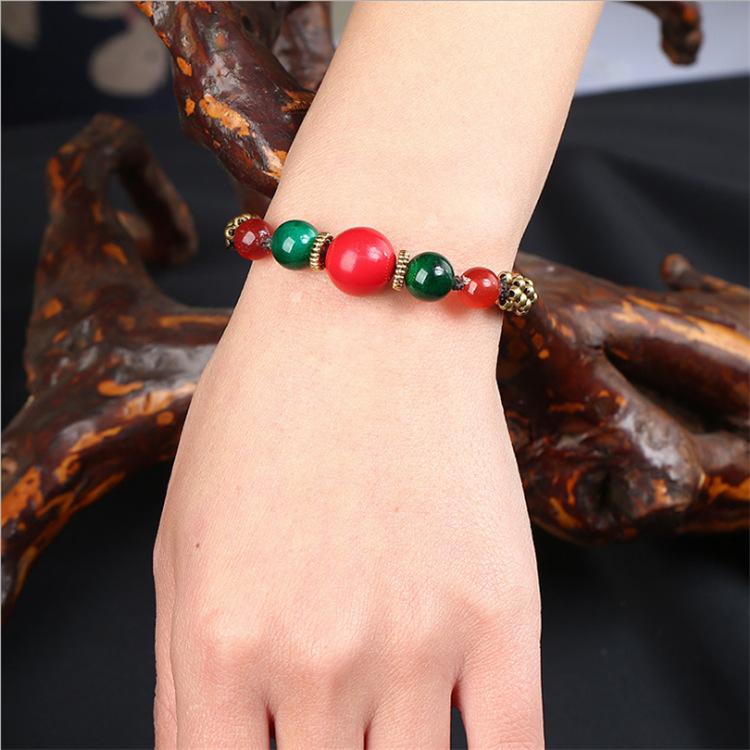 BLINGBAY Женский браслет из бисера Ретро браслет в непальском стиле Нефритовый агат Браслет-колокольчик ручной работы Женственные и универсальные украшения в этническом стиле