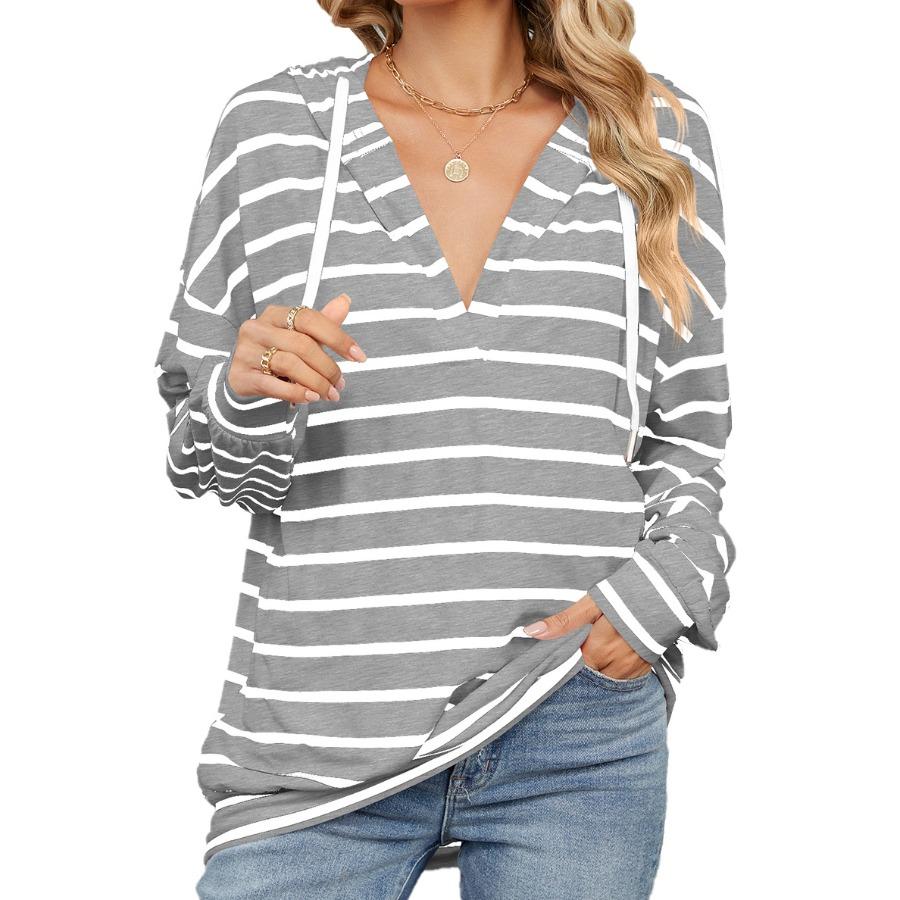 Осень-зима, свитера и длинные рукава, модная женская полосатая одежда, свободная толстовка с капюшоном для женщин, футболка