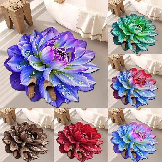 Цветочный коврик для пола Нескользящий Впитывающий коврик для ванной Декоративный 3D Реалистичный узор Цветочный коврик для гостиной Ванной Кухни