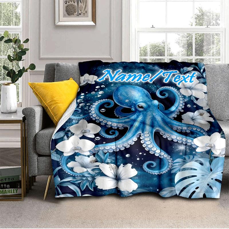1PC Custom Name Oceanic Octopus Fantasy outdooor Flannel blankets Throw Blanket All-Season Throw Gift Bedspread for Couch, Bed, Camping Holiday Birthd