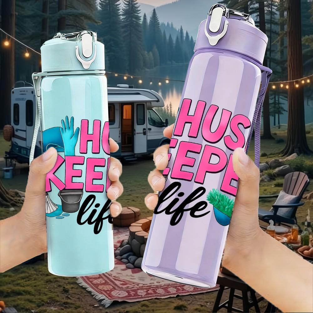 1 шт. House Keeper Life Heart Текст 750 мл Цветная Пластиковая Спортивная Бутылка для Воды Герметичная Крышка с Откидной Соломкой Подходит для Спорта, Офиса, Домашнего Использования
