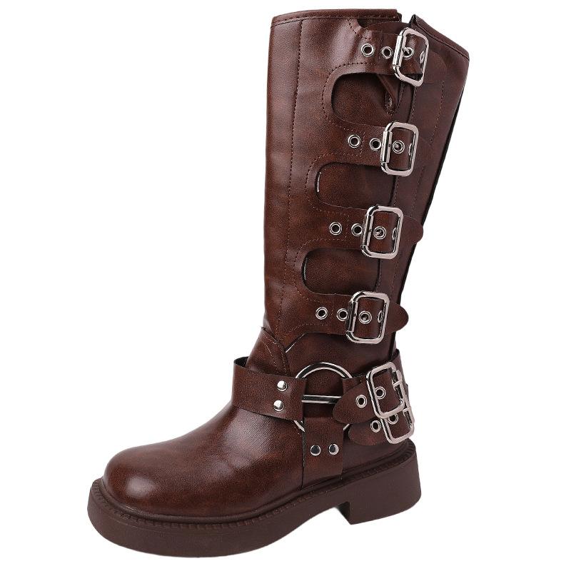 Ретро ботинки Мартина женская мода универсальный дизайн 2025 осень и зима новые коричневые высокие ботинки ковбойские ботинки женские ботинки