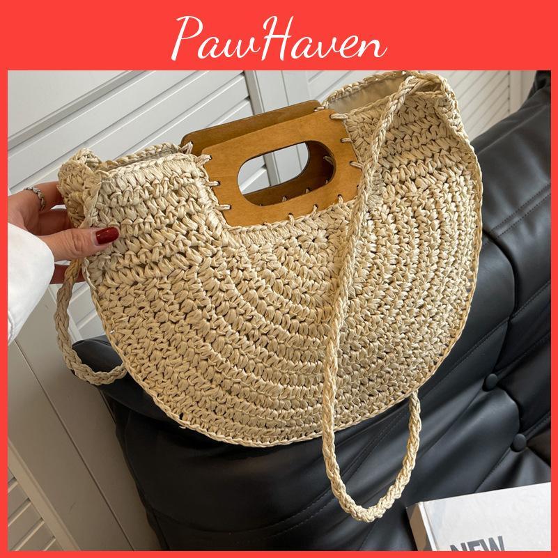 Straw Minimalist Yogodlns Summer Women Halfmoon Beach Handbags Rattan Handmade Kintted Handle Crossbody Bag