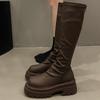 Мода 2025 Массивные женские ботфорты Модные ботильоны на молнии в рыцарском стиле Платформа Плоская подошва Женская осенне-зимняя обувь D459