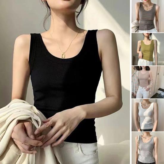Women Sport Vest O-neck Sleeveless Tank Tops Solid Color Slim Fit Moisture-Wicking Bottoming Tops Streetwear