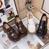 British Style Platform Loafers Women's 2025 Spring New Retro Leather Thick Heel Single Shoes Women's One-pedal Jk Small Leather Shoes
