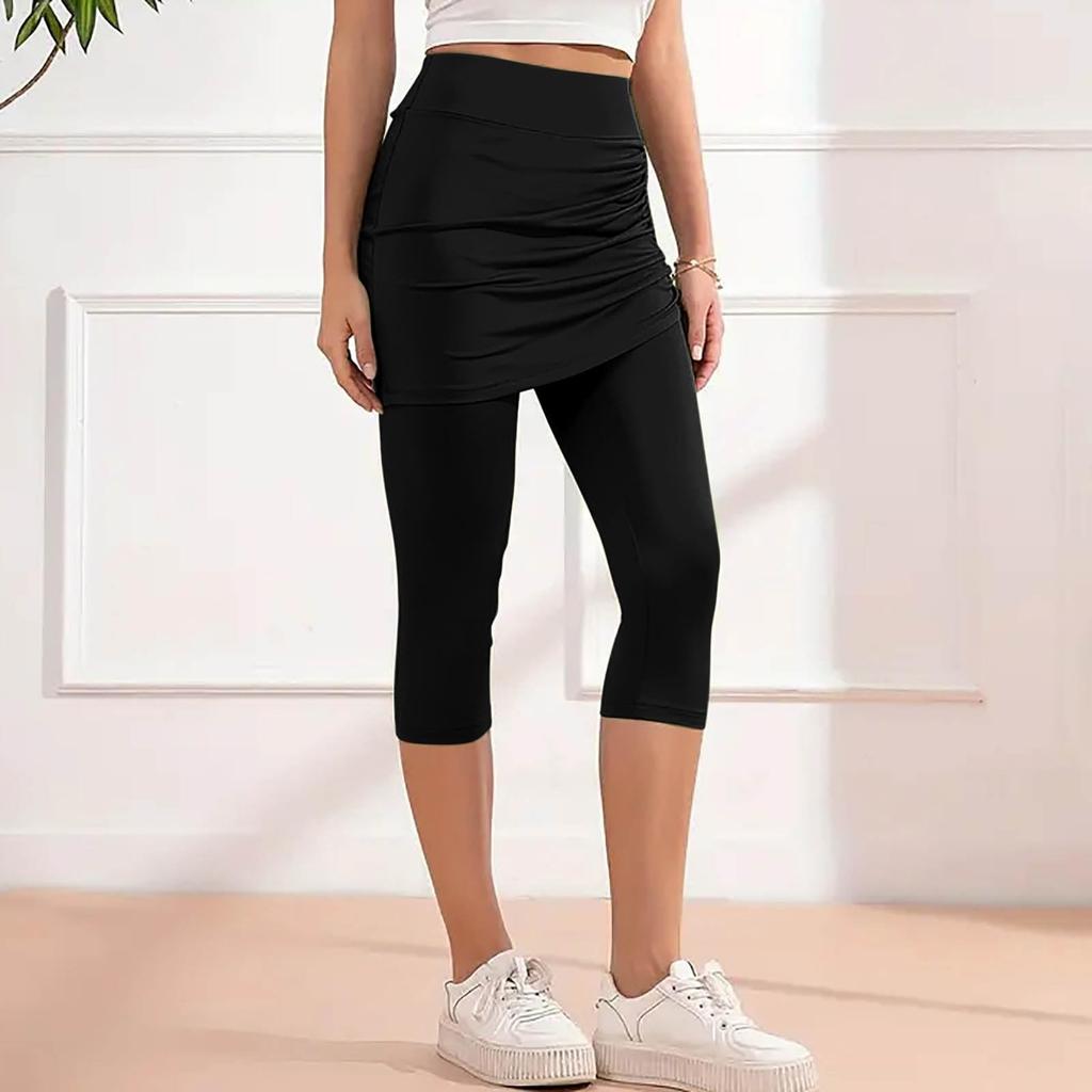 Women's Drawstring Skirted Workout Leggings Casual Summer High Waisted Soft Athletic Yoga Pants