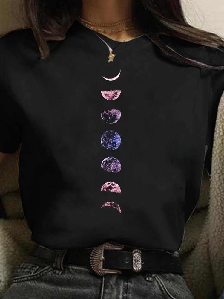 Футболка большого размера New Funny Moon Print, унисекс, белые и черные рубашки, модная футболка с круглым вырезом и коротким рукавом, летние футболки