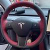 Для Tesla Model 3 Model Y 2018- Черно-красная кожаная чехол на руль автомобиля, сшитый вручную, нескользящий
