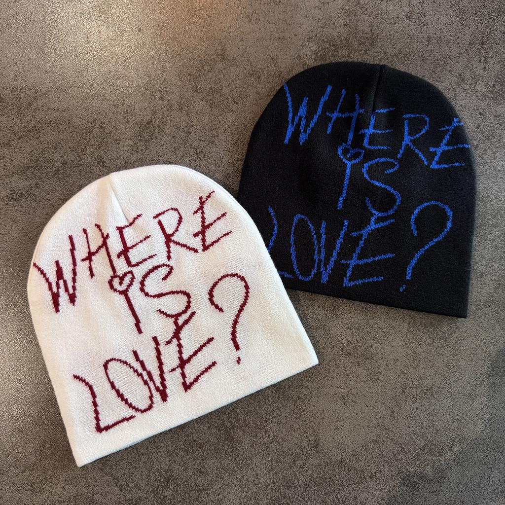 Блокировка Простой Цвет Буквенный Узор Нейтральный Повседневный Теплая Вязаная Шапка Зима Для