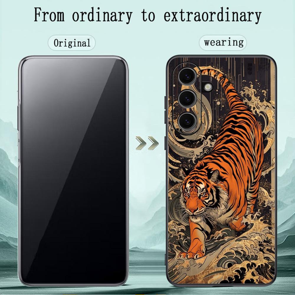 Чехол для телефона с рисунком в японском стиле «Белый тигр» Для Samsung Galaxy S26 S25 S24 S23 S22 S21 Plus Ultra Note20 Мягкий черный