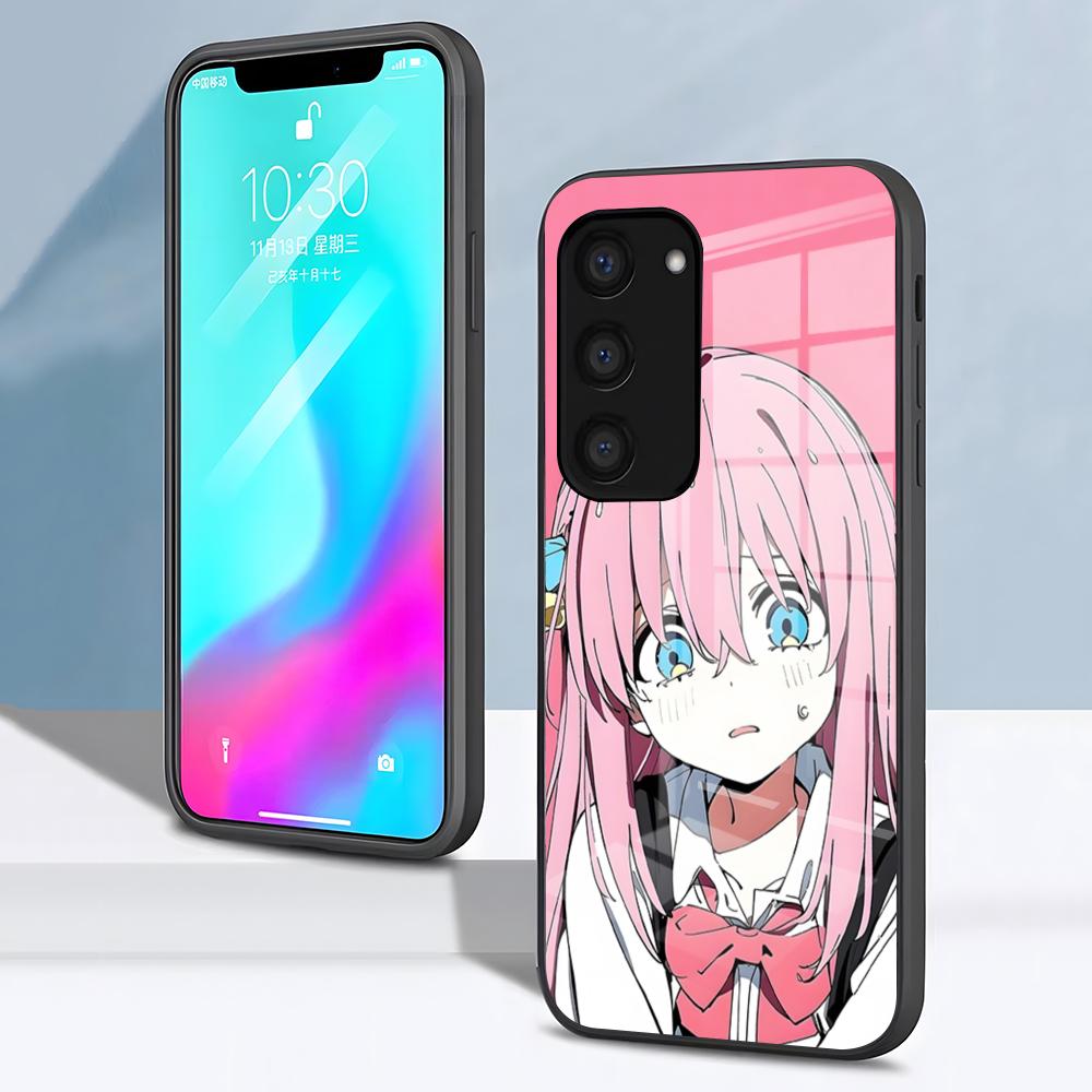 Чехол для телефона B-Bocchi The Rock H-Hitori Gotoh для Samsung S26 S25 S24 FE S23 S22 S21 Plus S20 Ultra Note20Ultra Черная стеклянная крышка