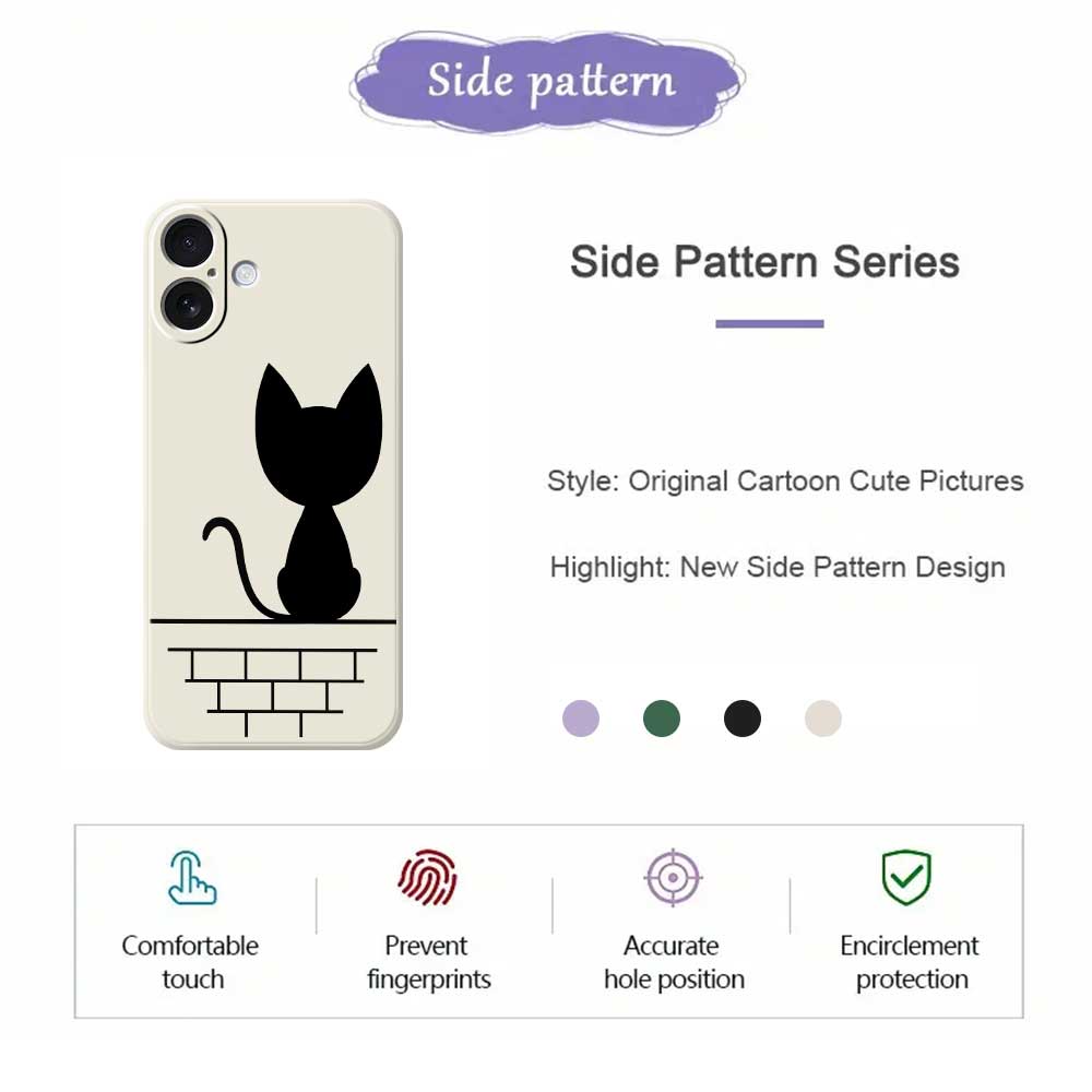 For iPhone 17 Case Black Cat on the Wall Pattern Printing Straight Edge TPU Phone Back Cover