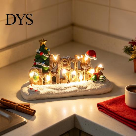 Светодиодная Рождественская Центральная Композиция, Светящаяся Буква Merry, Настольное Украшение, с Декорациями для Зимнего Дома, Мини-Елка, Снежная Основа, Настольное Украшение для Окна
