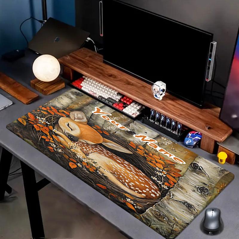 1PC Custom Name Autumnal Deer Nest Mouse pad, keyboard and mouse desk pad, for computer notebook Birthday Gift For Any Room Or Office
