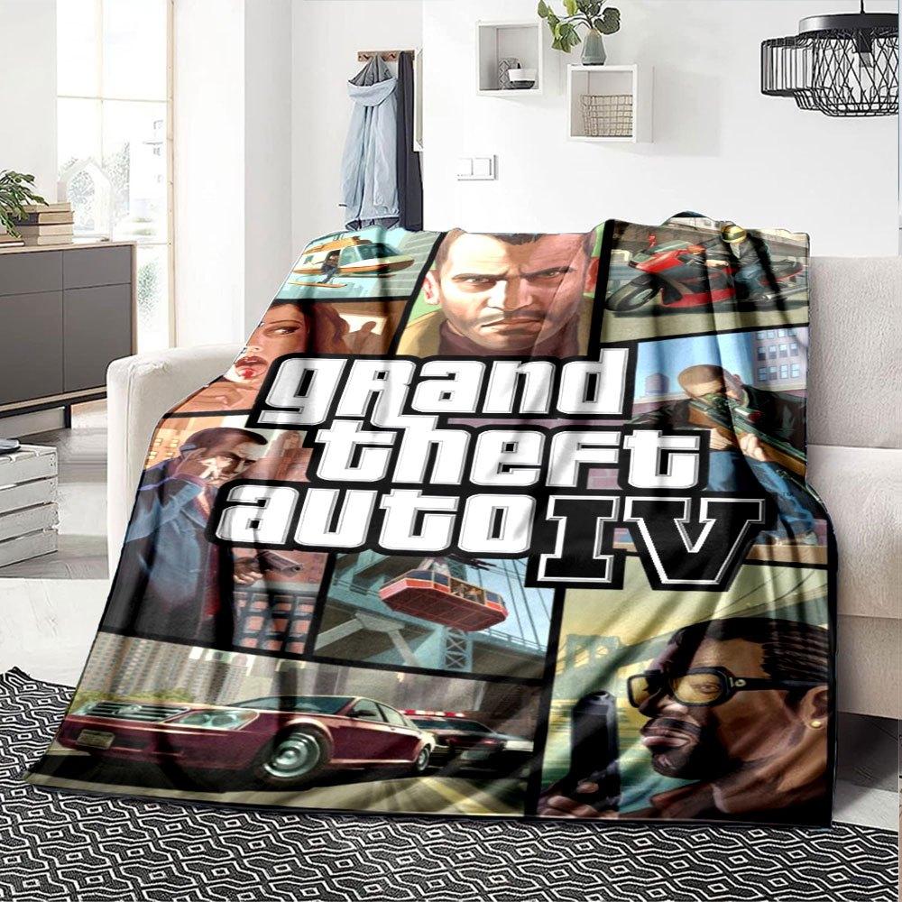 1 шт. Мягкое фланелевое одеяло Grand Theft Auto с дизайнерским принтом. Уютное одеяло для всех сезонов, идеально подходит для дивана, кровати, офиса