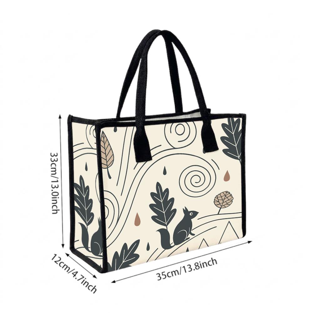 Cute Squirrel Pattern Canvas Tote Bag Casual Large Capacity Daily Handbag for Shopping Work Travel