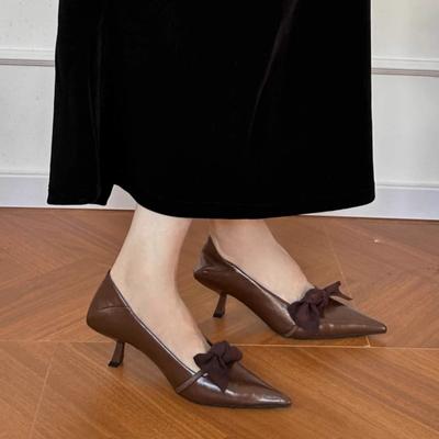 Туфли-лодочки на высоком каблуке с бантом, с острым носком, женская обувь 2025, дизайнерский бренд, новые, элегантные, сексуальные, офисные туфли, трендовые, удобные, туфли для платья, Zapatillas Mujer