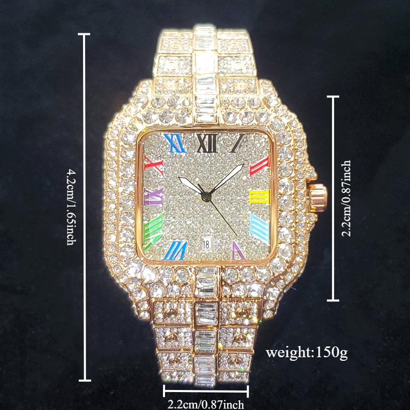 New Luxury Diamond Watch Men Fashion Bling Iced Out Square Quartz Watches Rap Hip Hop Rose Gold Relogio Masculino for Party