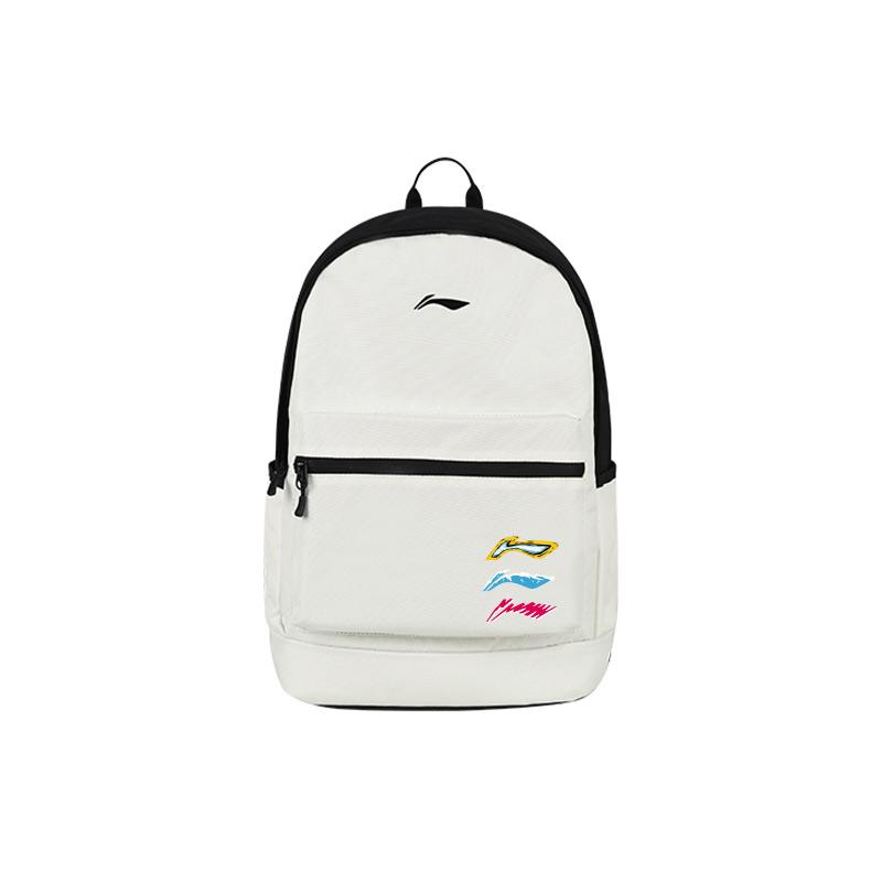 Li-Ning Large Capacity Fashionable Versatile Polyester Backpack Unisex Backpack Off-White Black YBSU167-6A13
