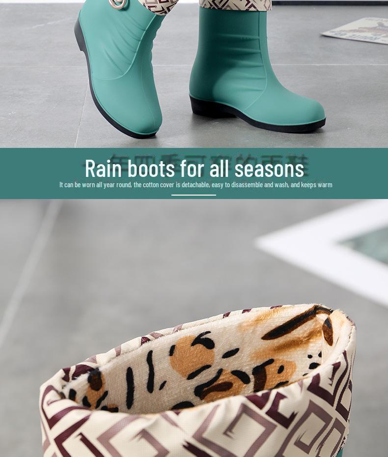 Женские нескользящие резиновые сапоги Plus Velvet Mid-Tube — стильные, теплые и модные резиновые сапоги в корейском стиле для работы и мытья автомобиля.