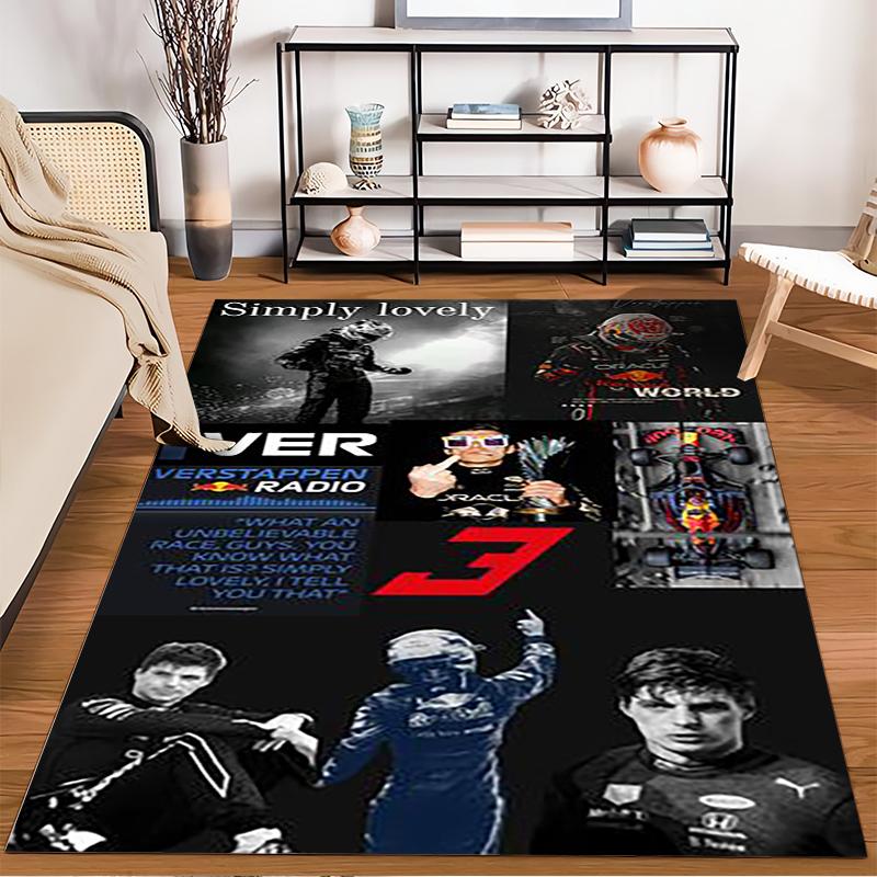 Race Car Driver Collage Themed Decor Non-slip rug suitable for living room and bedroom sofas.